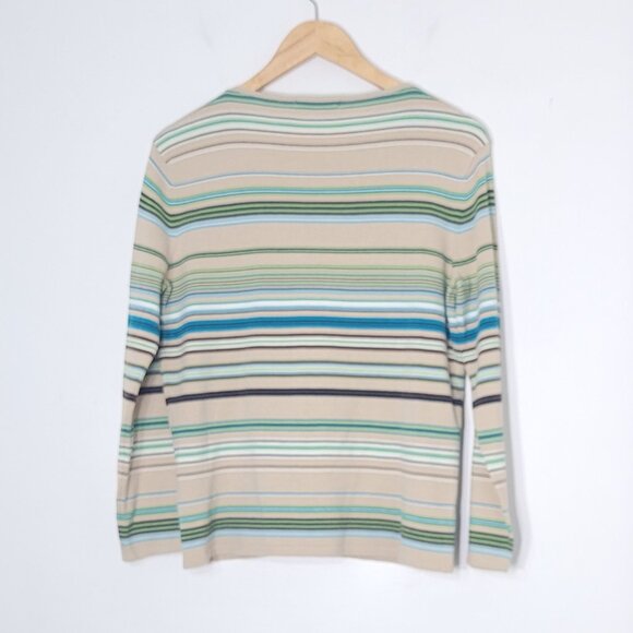 Point Zero Multicolor Stripes V-Neck Cotton Blend Lightweight Pullover Sweater - Picture 2 of 10